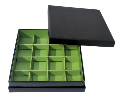 Portofino box L139xW139xH31mm + compartments black kiwi green