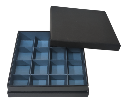 Portofino box L139xW139xH31mm + compartments black sea blue